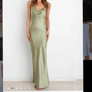 Petal & Pup Parleio Olive Green Satin Twist Front Maxi Slip Dress 4